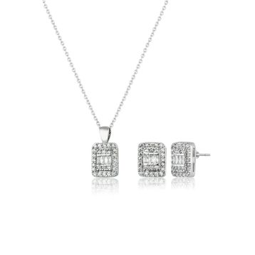 Elika Silver Kadın Baget Taşlı Kolye Küpe Set