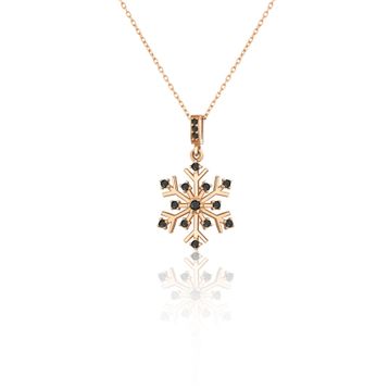Elika Silver Kadın Kar Tanesi Siyah Nano Zirkon Taşlı Rose Gold Kaplama 925 Ayar Gümüş Kolye