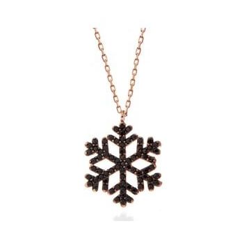 Elika Silver Kadın Kar Tanesi Siyah Nano Zirkon Taşlı Rose Gold Kaplama 925 Ayar Gümüş Kolye