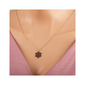 Elika Silver Kadın Kar Tanesi Siyah Nano Zirkon Taşlı Rose Gold Kaplama 925 Ayar Gümüş Kolye
