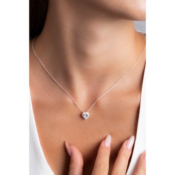 Elika Silver Kadın Pırlanta Montürlü Kalp Model 925 Ayar Gümüş Kolye