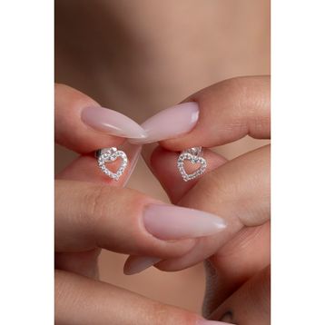Elika Silver Kadın Zirkon Taşlı Içi Boş Kalp Model 925 Ayar Gümüş Küpe