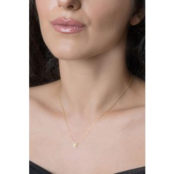Elika Silver Üç Boyutlu E Harfi Altın 925 Ayar Kadın Gümüş Kolye