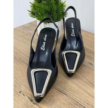 Elisa 0000057 Siyah Metal Toka Detay Kadın Stiletto Topuklu Ayakkabı
