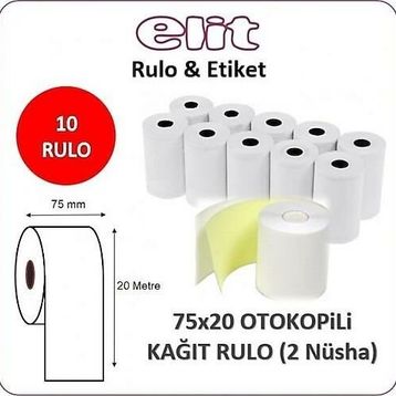Elit Rulo 75 mmx20 m 10 Adet Çift Nüsha Pos Rulo