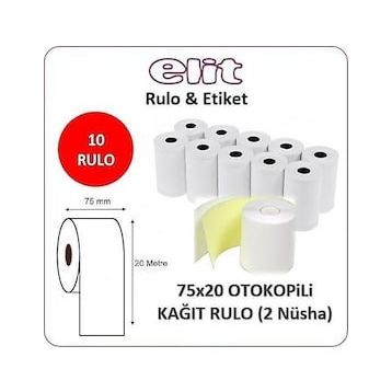 Elit Rulo 75 mmx20 m 10 Adet Çift Nüsha Pos Rulo