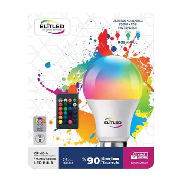 Elitled Rgb 9 W Uzaktan Kumandalı Renk Değiştiren Ampul
