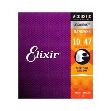 Elixir 11002 10 47 Nanoweb 80/20 Bronze Akustik Gitar Teli