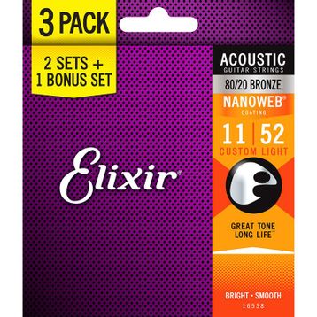 Elixir 16538 11-52 Nanoweb Bronze 3'lü Akustik Gitar Teli