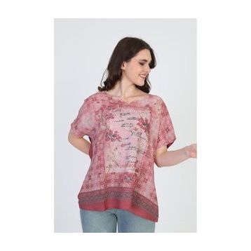 Ella 5010038 Taba Camelia Kadın Desenli Bluz