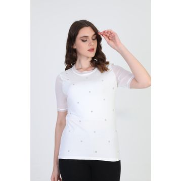 Ella Camelia 19E056 Taş Detaylı Ekru Kadın Bluz
