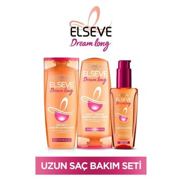 Elseve Dream Long Onarıcı Bakım Şampuanı 350 ml Saç Bakım Kremi 360 ml mükemmel Düz Pürüzsüzleştici Serum