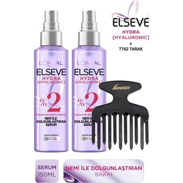 Elseve Hydra Hyaluronic Nem İle Dolgunlaştıran 2x150 ml Saç Bakım Serumu + Saç Açma Tarağı