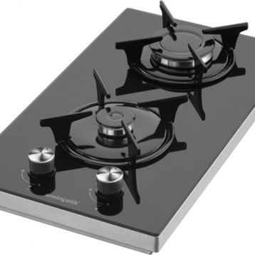 Eminçelik SH 4120 BG30 2 Gözlü Doğalgazlı Siyah Cam Set Üstü Ocak