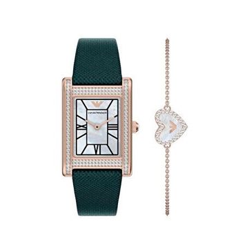 Emporio Armani Ar80085set Yeşil Deri Kadın Kol Saati Ve Bileklik Seti