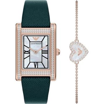 Emporio Armani Ar80085set Yeşil Deri Kadın Kol Saati Ve Bileklik Seti