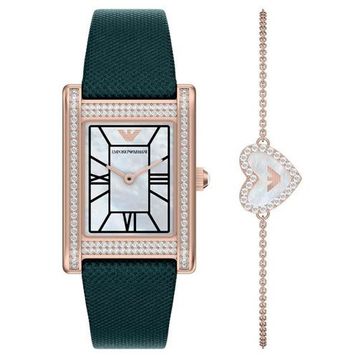 Emporio Armani Ar80085set Yeşil Deri Kadın Kol Saati Ve Bileklik Seti