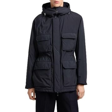 Emporio Armani EM003184 AF18503 UB118 - Lacivert Logolu Regular Kapüşonlu Şişme Erkek Mont