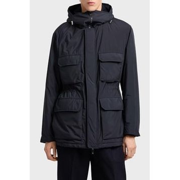Emporio Armani EM003184 AF18503 UB118 - Lacivert Logolu Regular Kapüşonlu Şişme Erkek Mont