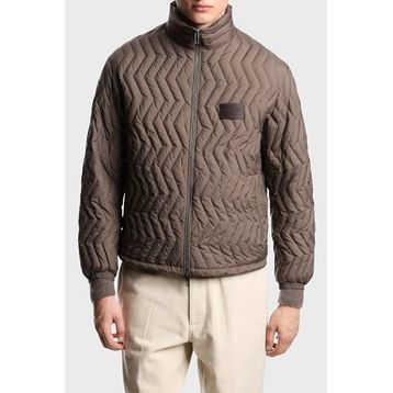 Emporio Armani EM003415 AF18231 U6189 - Bej Kapitoneli Kuş Tüyü Dolgulu Dik Yaka Şişme Erkek Mont
