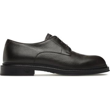 Emporio Armani X4C653 XF583-00003 Çakıllı Deri Yuvarlak Burunlu Bağcıklı Logo Desenli Kahverengi Erkek Klasik Ayakkabı