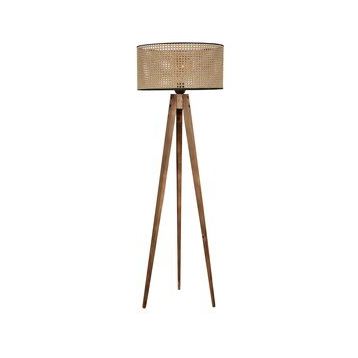 Emre Avize Tripod Yanık Silindir Rattan Abajurlu Lambader