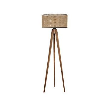 Emre Avize Tripod Yanık Silindir Rattan Abajurlu Lambader