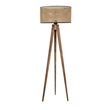 Emre Avize Tripod Yanık Silindir Rattan Abajurlu Lambader