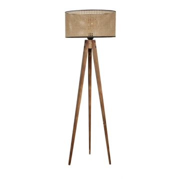 Emre Avize Tripod Yanık Silindir Rattan Abajurlu Lambader