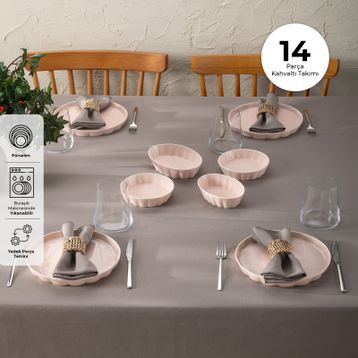 Emsan Cozy 14 Parça 6 Kişilik Pembe Porselen Kahvaltı Takımı