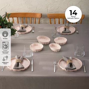 Emsan Cozy 14 Parça 6 Kişilik Pembe Porselen Kahvaltı Takımı