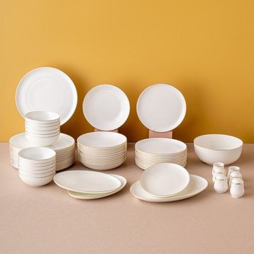 Emsan Galia Fine Bone Beyaz Altın Kenarlı 59 Parça 12 Kişilik Porselen Yuvarlak Yemek Takımı