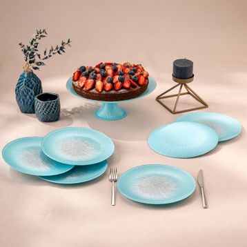 Emsan Pastel 7 Parça Mavi Cam Pasta Tatlı Seti