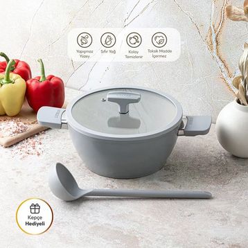 Emsan Swiss Cyrstal RS Gri 24 cm Derin Tencere
