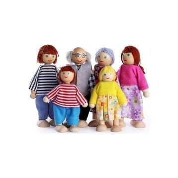 En Havalı 6 Adet Ahşap Minyatür Bebekler Aile Seti