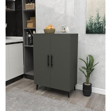 Enda Home Collection 3 Raflı 2 Kapaklı Antrasit Çok Amaçlı Dolap