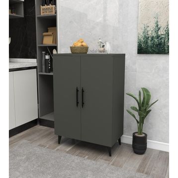 Enda Home Collection 3 Raflı 2 Kapaklı Antrasit Çok Amaçlı Dolap