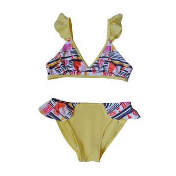 Endeep EP21509 Çiçek Desenli Sarı Volanlı Bikini Takımı