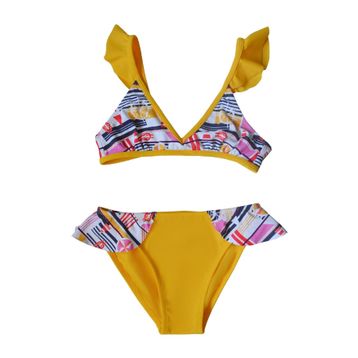Endeep EP21509 Çiçek Desenli Sarı Volanlı Bikini Takımı
