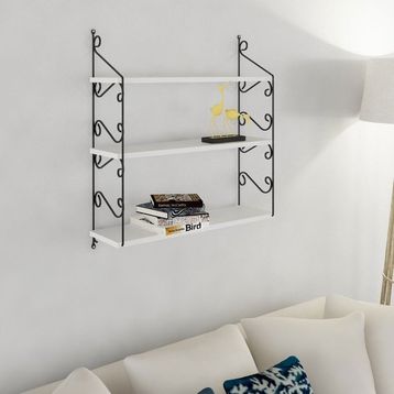 Endpa Seramoni Dikdörtgen Siyah Beyaz 3 Raflı Salon Dekoratif Raf Seti