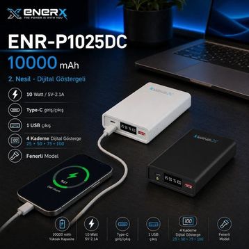 Enerx ENR-P1025DC 10.000 mAh 2.1 Amper LED Göstergeli Siyah Powerbank