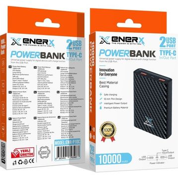 Enerx ENR-P10C 10.000 mAh 2.1 Amper Siyah Powerbank
