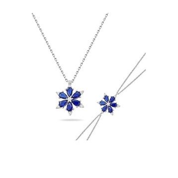 Enesstore 925 Ayar Lotus Çiçeği Safir Taşlı Gümüş Kolye Bileklik Set