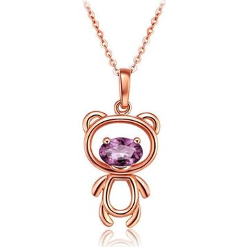 Enesstore Ayıcık Gümüş Minik Rose Renk Mor Taşlı Kadın Kolye