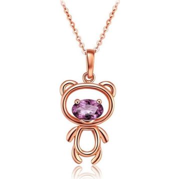 Enesstore Ayıcık Gümüş Minik Rose Renk Mor Taşlı Kadın Kolye