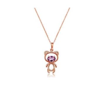 Enesstore Ayıcık Gümüş Minik Rose Renk Mor Taşlı Kadın Kolye