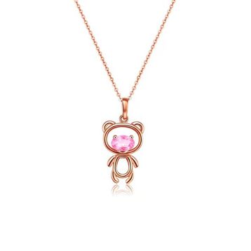 Enesstore Ayıcık Gümüş Minik Rose Renk Pembe Taşlı Kadın Kolye