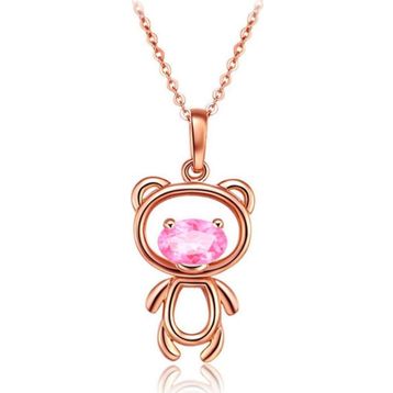 Enesstore Ayıcık Gümüş Minik Rose Renk Pembe Taşlı Kadın Kolye
