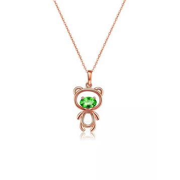 Enesstore Ayıcık Gümüş Minik Rose Renk Yeşil Taşlı Kadın Kolye