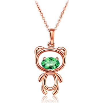Enesstore Ayıcık Gümüş Minik Rose Renk Yeşil Taşlı Kadın Kolye